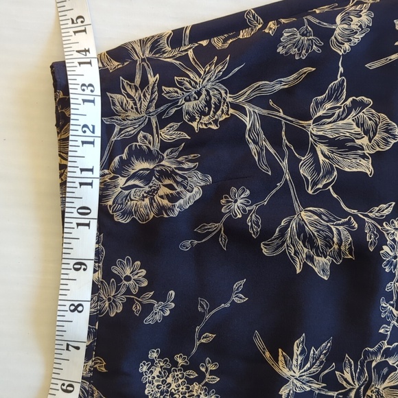 Talbots Pure Silk Floral A-Line Lined Maxi Skirt 8 Navy Blue Cream - Picture 12 of 15